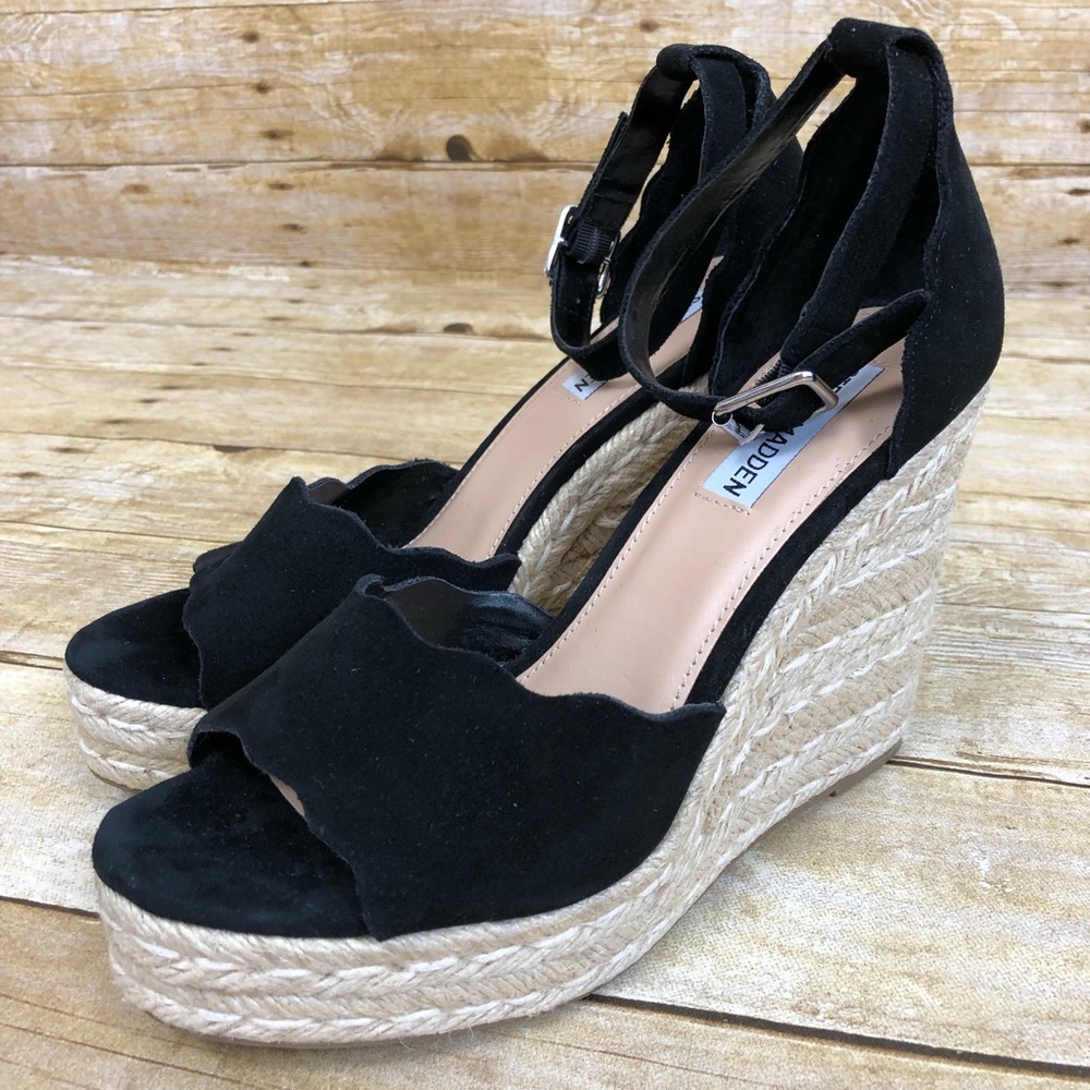 Steve Madden Susana Black Suede Espadrille Wedge